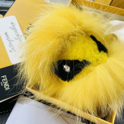 NWT FENDI YELLOW Bee Eye Tria Fur Bag Bug Monster Key Chain Bag