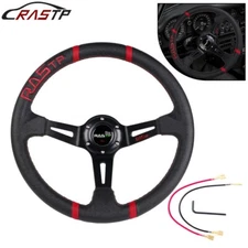 Black 14" Aluminum RASTP Deep Dish Drifting Sport Steering Wheel Racing Car