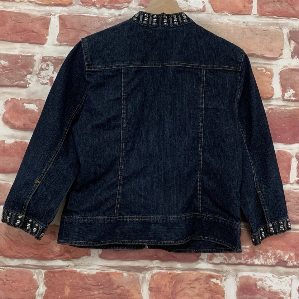Ruby Rd Blazer Jean Jacket Womens Size 8 Blue Denim Metal Beaded Accent Zip Up - Image 4 of 4