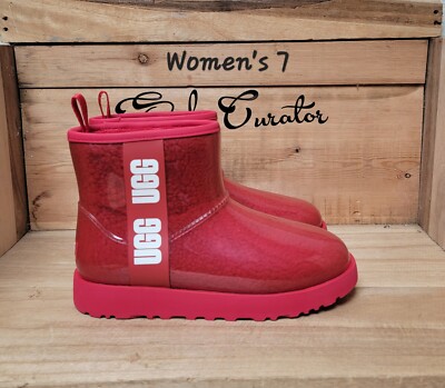 UGG CLASSIC CLEAR MINI SAMBA RED WATERPROOF ANKLE WOMEN'S BOOTS SIZE 7