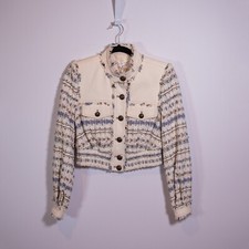 NEW Veronica Beard Darren Cotton Tweed Boucle Textured Jacket Ecru Multi 0