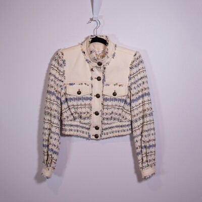 NEW Veronica Beard Darren Cotton Tweed Boucle Textured Jacket Ecru Multi 0