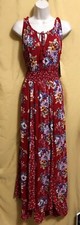 Bila ladies red floral paisley stretch asymmetrical maxi long dress S XXL $72