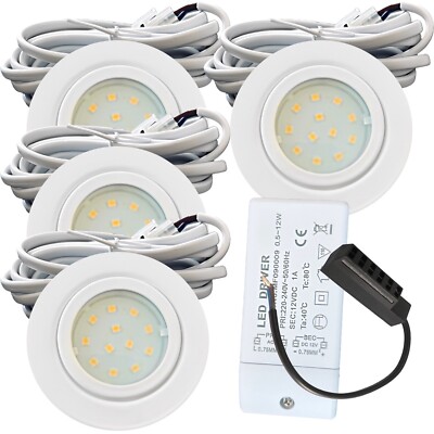 IP44, flache 12V LED Möbeleinbau-Spots, 2W, Weiß, 1,5mm, Ø72mm, Bohrloch 54-60mm