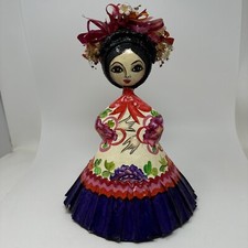 Abelardo Ruiz Paper Mache Mexican Folk Art Doll Signed 12" Vibrant Color Floral