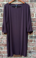 NWT Eileen Fisher Cassis Silk Georgette Knee Length Dress W/ Pockets 458 M
