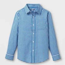 Cat  Jack Boy's Long Sleeve, Gingham Checkered Shirt, Sizes 4/6 - 16 NWT 