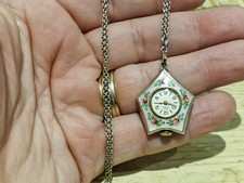 EDWARDIAN Silver & Enamel Lotos  Knoll & Pregizer Watch On Necklace 18" Working 