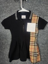 Burberry Dress Girls 2-3 Years Black Plaid Polo Skater Half Zip London England