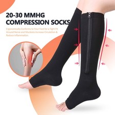Zip-Up Compression Socks 20-30 mmHg Closed Toe With Zipper Pain Relief Unisex