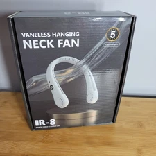R8 Vaneless Hanging Neck Fan Black 5 Gear Speeds Rechargeable Personal Fan
