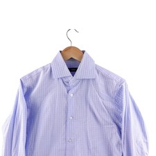BOSS Hugo Boss Mens Dress Shirt Light Blue Gingham Check Size 15 32/33 Preppy