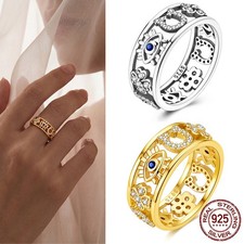 Mula 925 Sterling Silver Cz Evil Eye Clover Horseshoe Lucky Ring Gift For Her