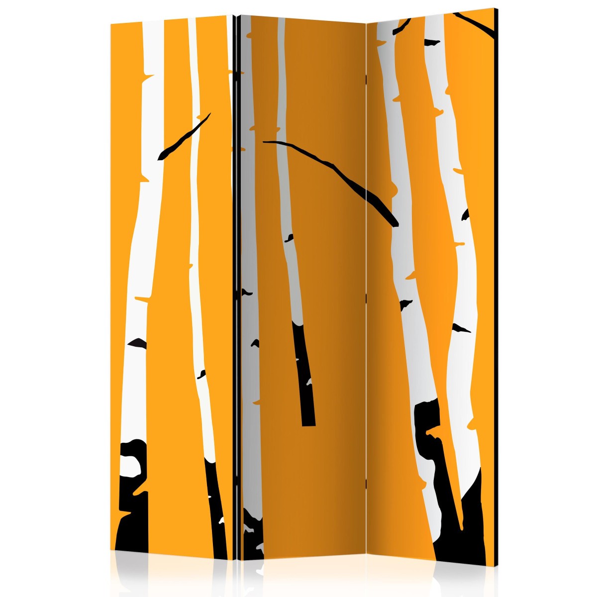 Paravent 3 volets de qualite superieure en bois de pin motif foret orange