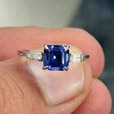 Platinum Tanzanite And Diamond Ring - Asscher Cut - Size L