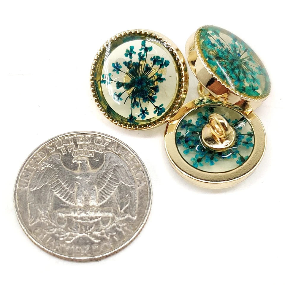 Cyan-Blue Flower Inclusion Glass Sewing Shank Buttons 20 Pcs - 18mm, 23/32" - Image 3 of 4