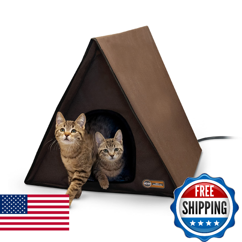 K&H Pet Products Outdoor Multi-Kitty A-Frame Heated House Chocolate 35x20.5x20" - Picture 1 of 10
