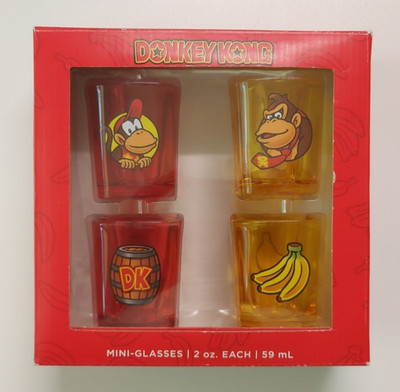 Neu Nintendo Donkey / Diddy Kong Schnapsgläser Schaps Glas - Gamestop - 4 Stück