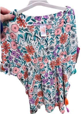 Cat & Jack Girls Floral Cover Up Summer Swimsuit Caftan Dress Size 7/8 M