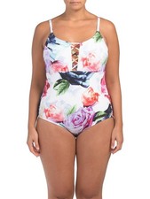 NWT La Blanca 8 Bloomfield Floral Maillot White 1pc Swimsuit 130288