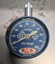 Vintage 60s Accu-gauge Tire Pressure Gauge W Checkered Racing Flags Blue Face