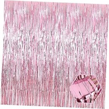 3 Pack Foil Fringe Curtain Backdrop, 3.28Ft x 6.6Ft Metallic Tinsel Foil Pink