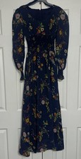 Vintage 60s' Flower Child boho maxi dress festival blue floral smocked waist