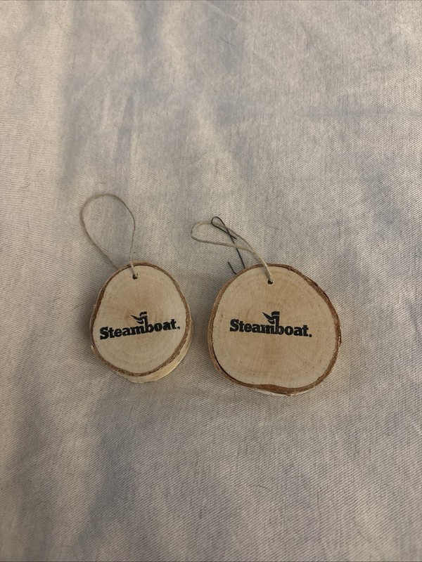 Wood Tree Slice Christmas Tree Ornaments Steamboat Logo Colorado Set Of 2