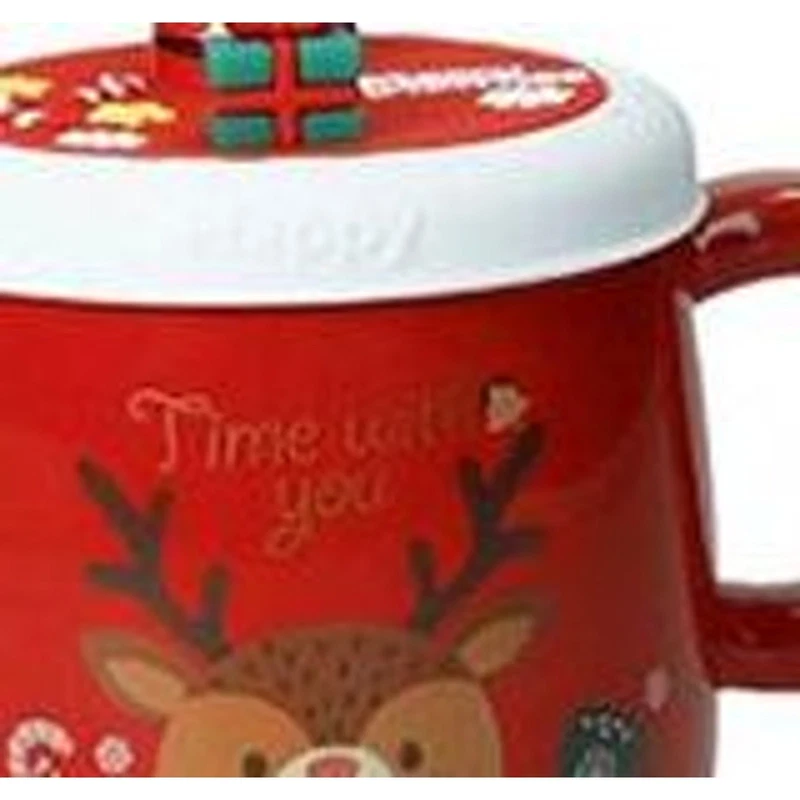 Mug Natale con Tappo Silicone e Magnete Albero BRANDANI Rossa 400 ml, fotografia 7 di 9