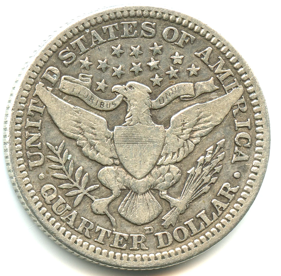 USA quarto di dollaro argento Barbiere 1915 D n. 5716 - Immagine 2 di 2