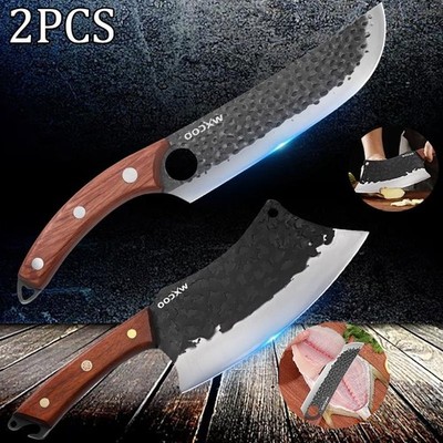 2PCS Stainless Steel Boning Knife Santoku Vegetable Chopper Camping High Quality