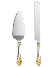 Wedding Cake Knife Server Set 18/10 Stainless Steel Luxury Gold Accent Cut