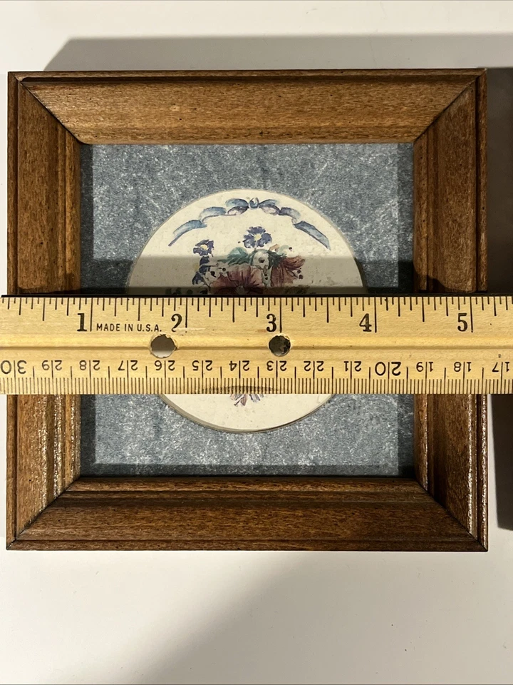 VTG Country Style Floral Prints Set Of 4, 5.25” Square, Wall Mount, Wood Framed - Image 3 of 4