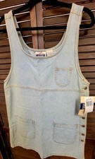 90s Vintage Bill Blass Women  s Denim Solid Pinafore Sleeveless Pockets Dress 10