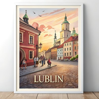 Lublin Polen Charmante Altstadt - Lebendiges Reiseposter Kunstdruck_mehrDetail_4k_