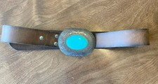 Nocona Belt Buckle W/ Lg Turquoise Stone  36  Genuine Brown Leather Belt