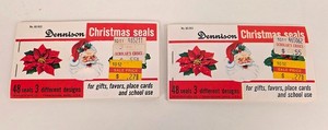 Vintage Set of 2 DENNISON Christmas Seals Booklets  48 Seals 6  Designs