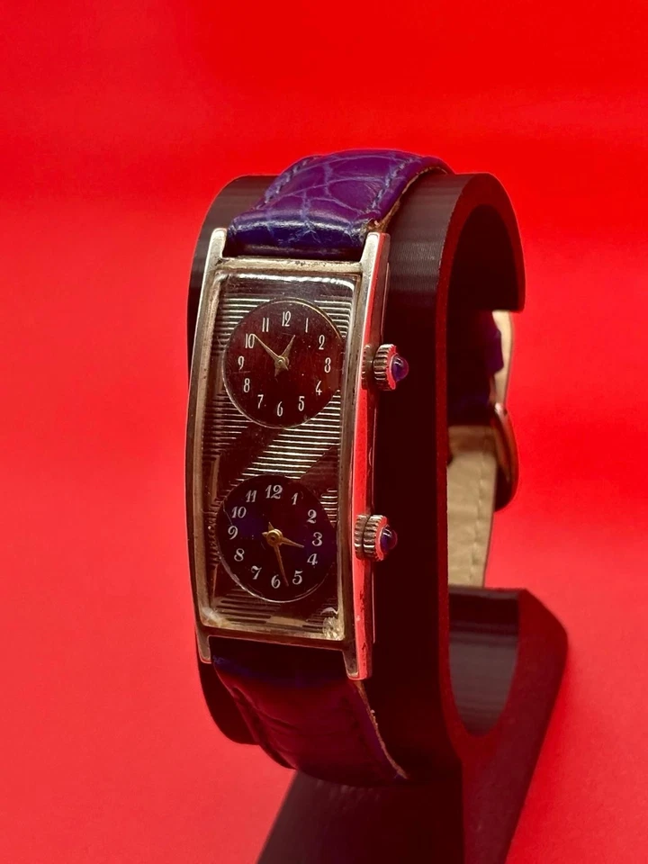 Seltene Dual Time Vintage Uhr 835 Silber Doppelzeitzonen Armbanduhr Sammler - Bild 2 von 4