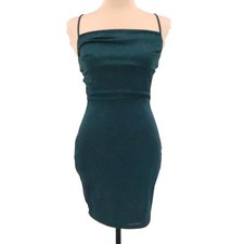 Windsor Time To Shimmer Glitter Strappy Back Mini Dress Size M Green Club Party