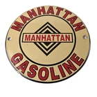 Vintage Manhattan Gasoline Sign - Gas Service Station Pump Porcelain Sign