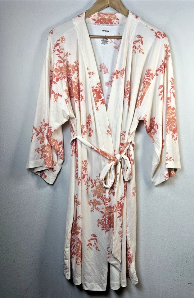 Bata de salón de media pantorrilla Sonoma suave de maternidad XXL 2XL floral melocotón ligera nueva sin etiquetas Foto 3 de 4