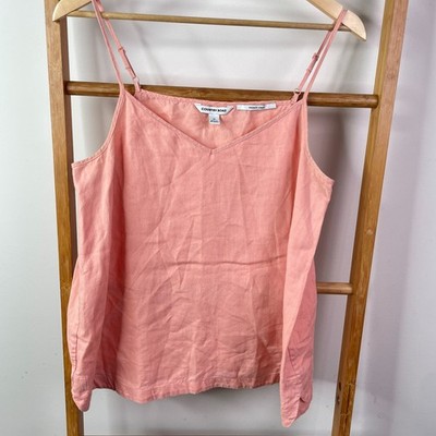 Country Road Top Womens 10 Pink Sleeveless V-Neck Linen Adjustable Strap Tank