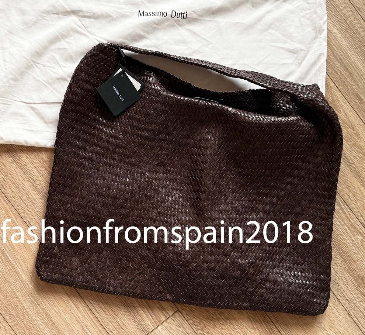 MASSIMO DUTTI NEW WOMAN Nappa leather woven maxi tote bag BROWN