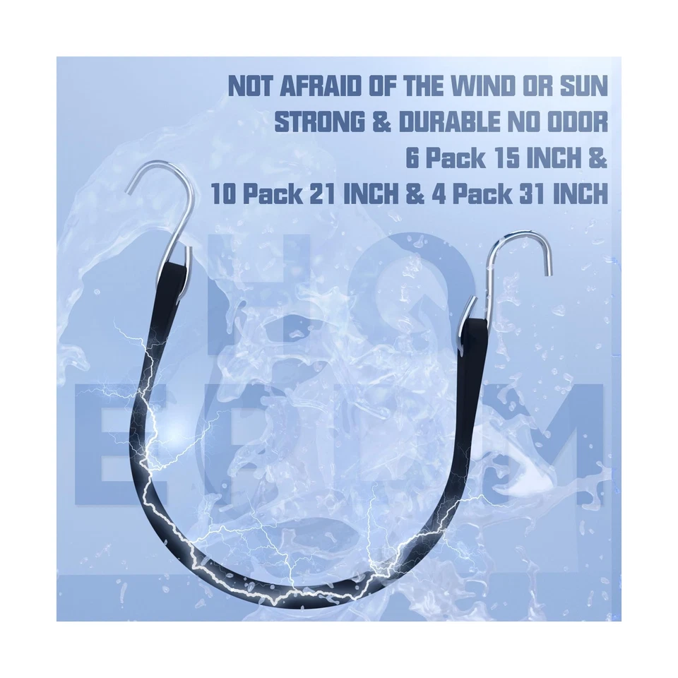 Paquete de 20 cables elásticos de goma KJE (15", 21", 31") con ganchos en S - EPDM de calidad, H... Foto 2 de 4