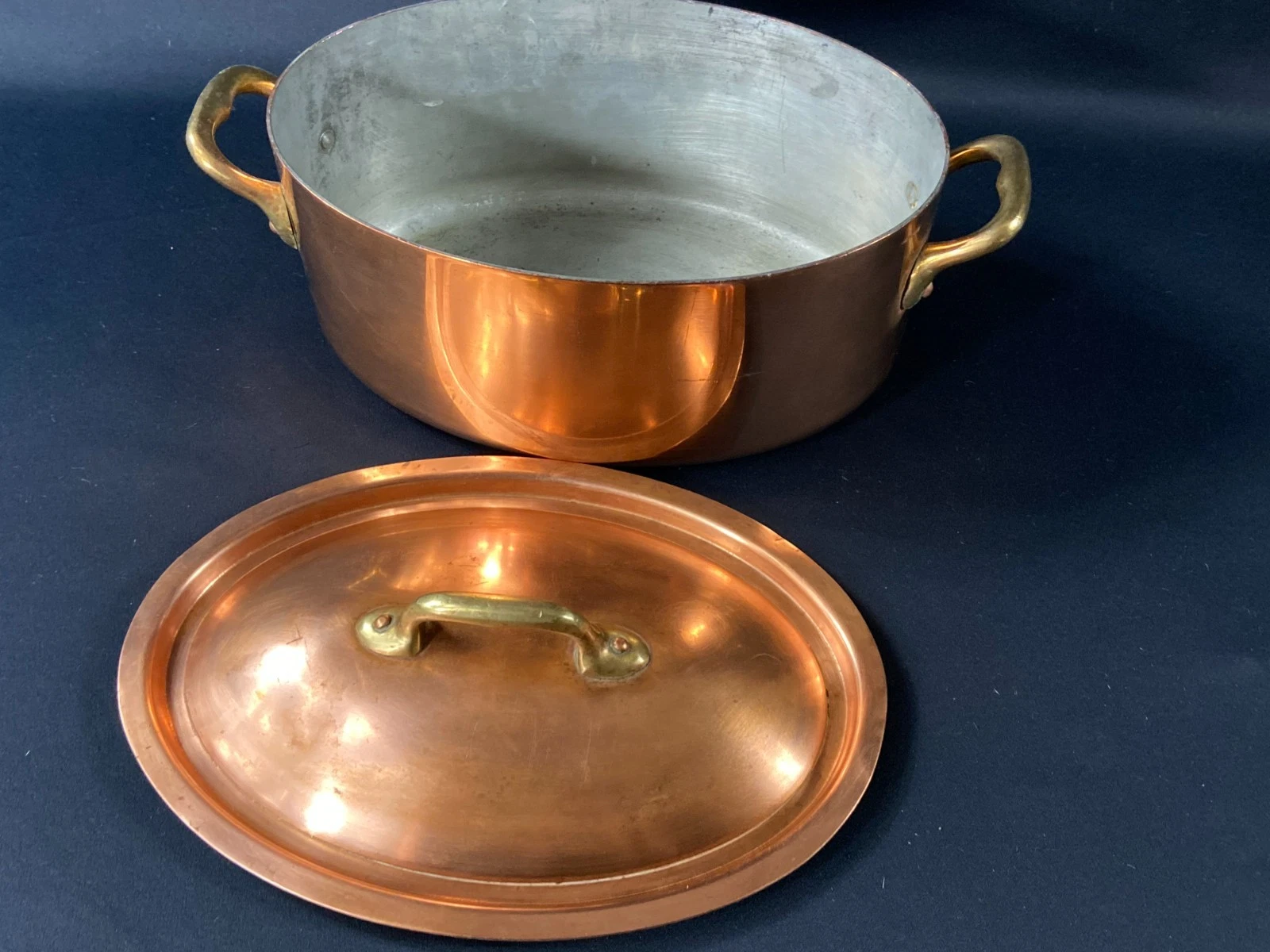 French Extra Thick Tinned Copper Oval Dutch Oven Pot, Professional Quality