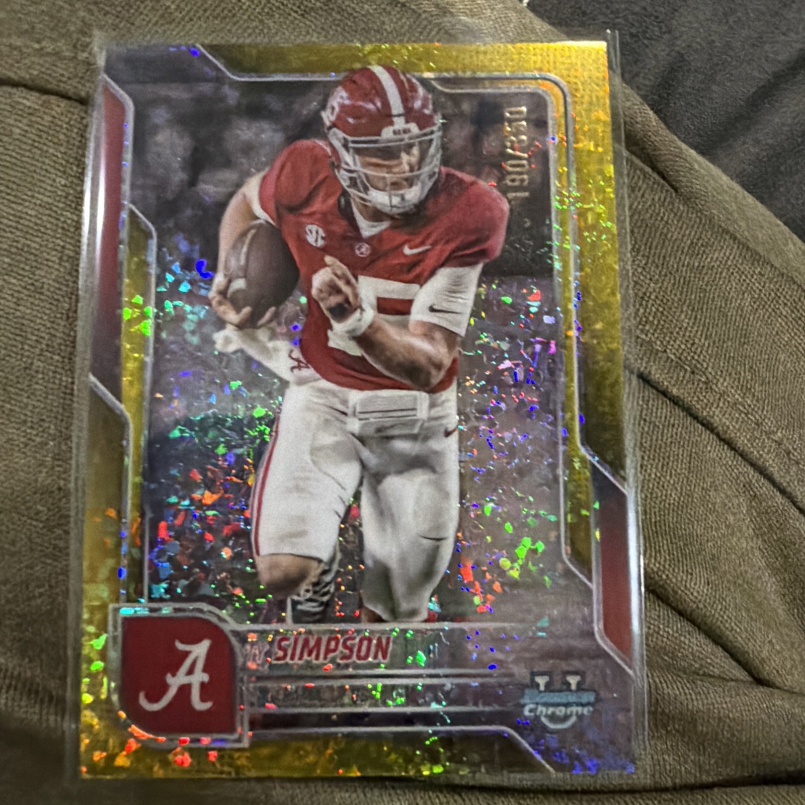 Ty Simpson 2025 Bowman University Chrome Yellow Mini Diamond Refractor /350 #151