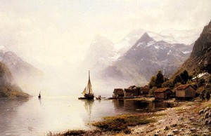 Dream-art-oil-painting-Norwegian-Fjord-with-big-sail-boats-hand-painted-canvas