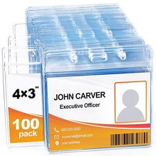 100 Pcs Clear Plastic Extra Thick Horizontal Card Holders, 4x3 Inch Sealable ...