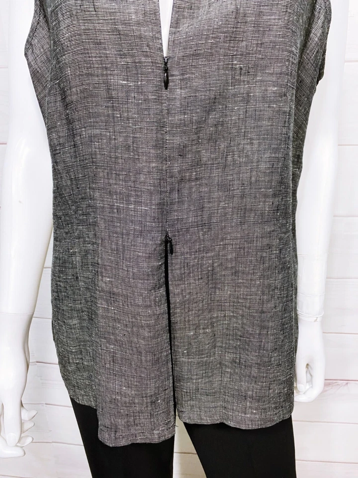 Liz Claiborne Womens Top Size 16 Gray Front Zip Collared Sleeveless 100% Linen — 第 4/4 张图片