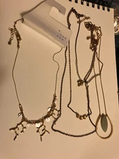 vintage estate lot of four necklace. green pendant, tree parts?